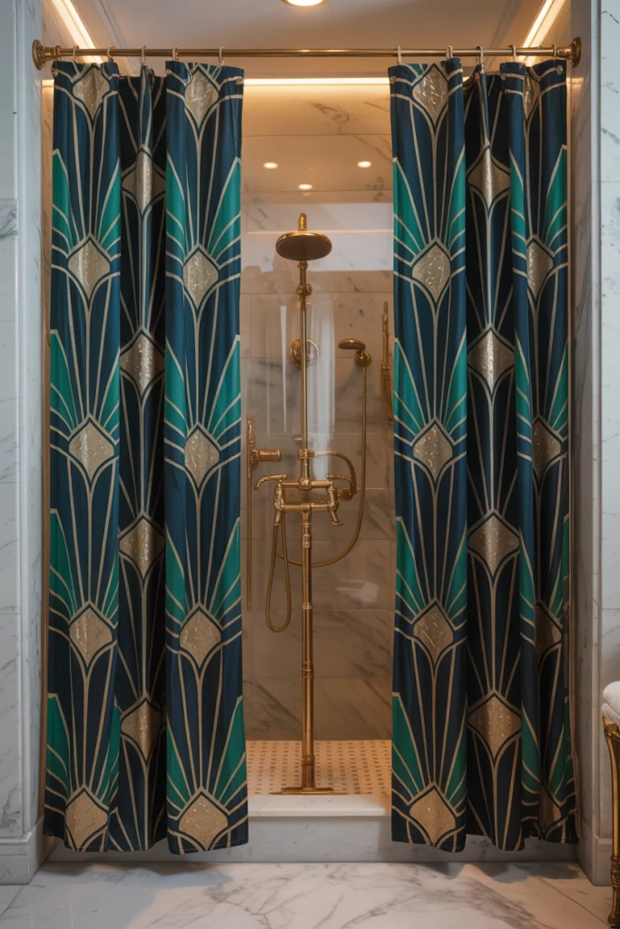 Art deco inspired shower curtains