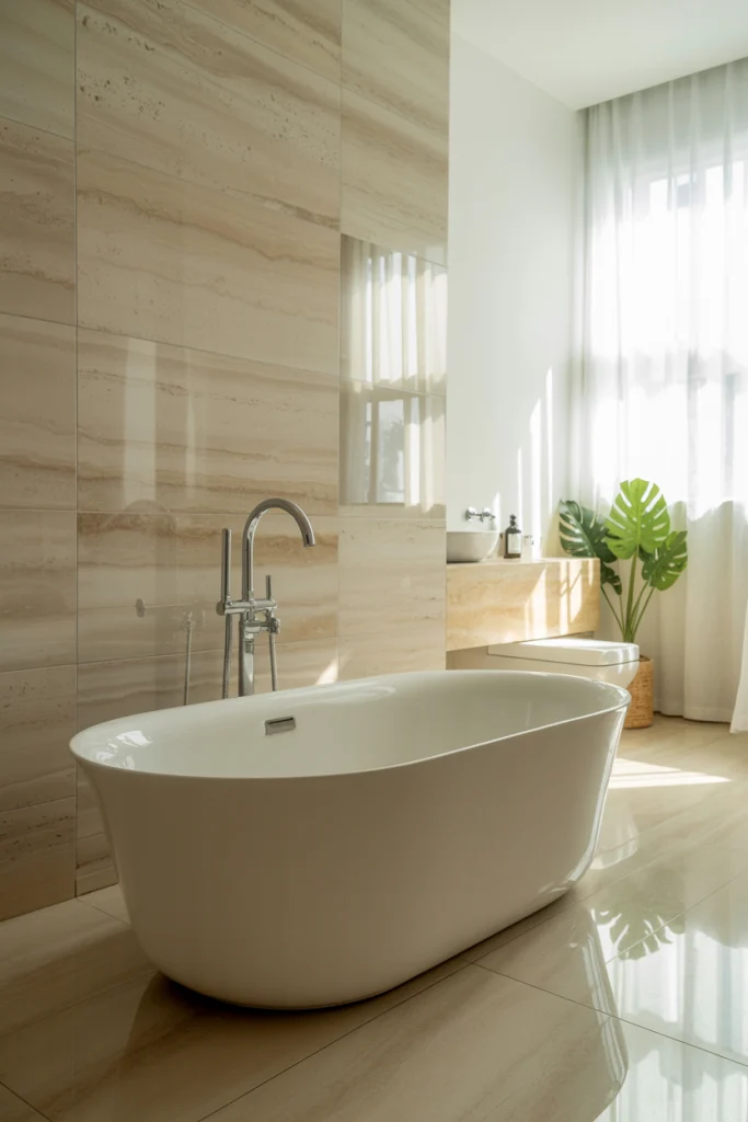 Beige wood look tile