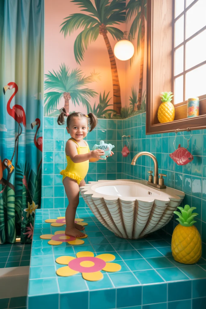 Bright tropical paradise bathroom
