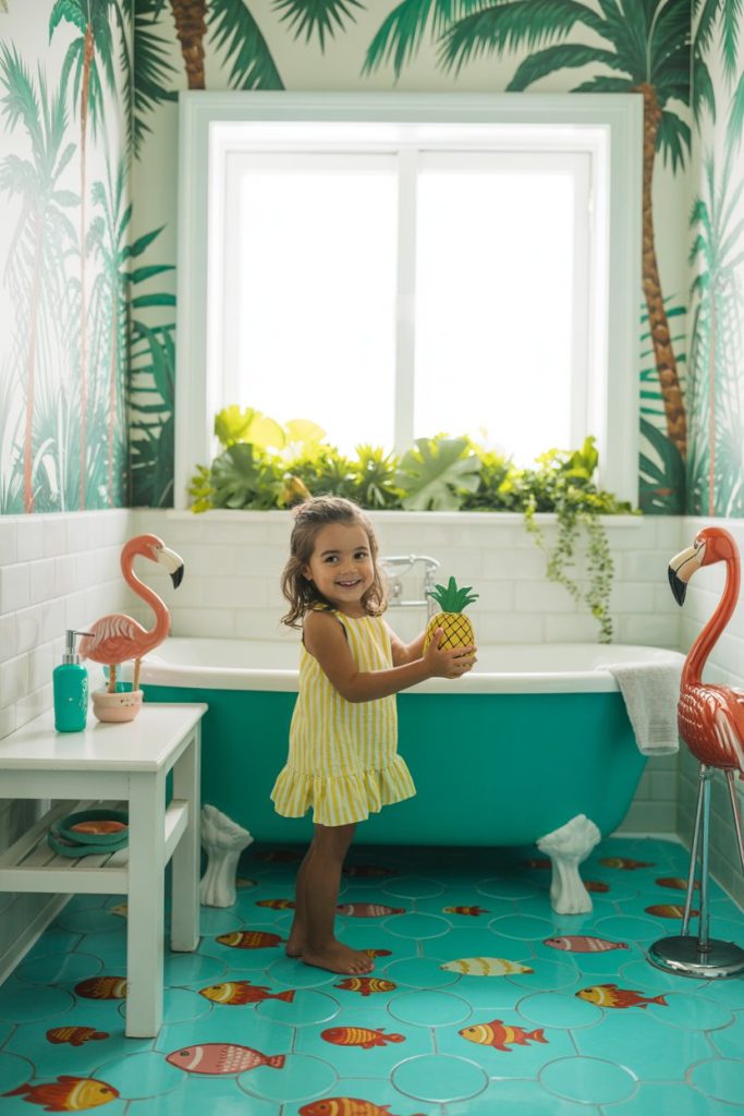 Bright tropical paradise bathroom idea