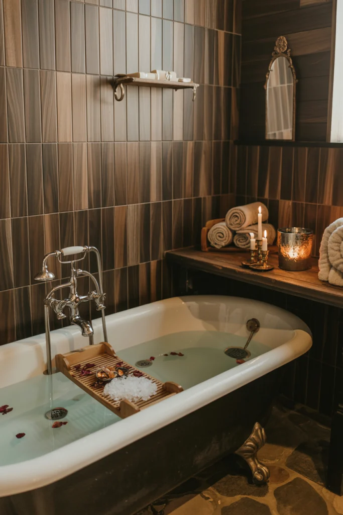 Cabin inspired vibe with dark wood tones