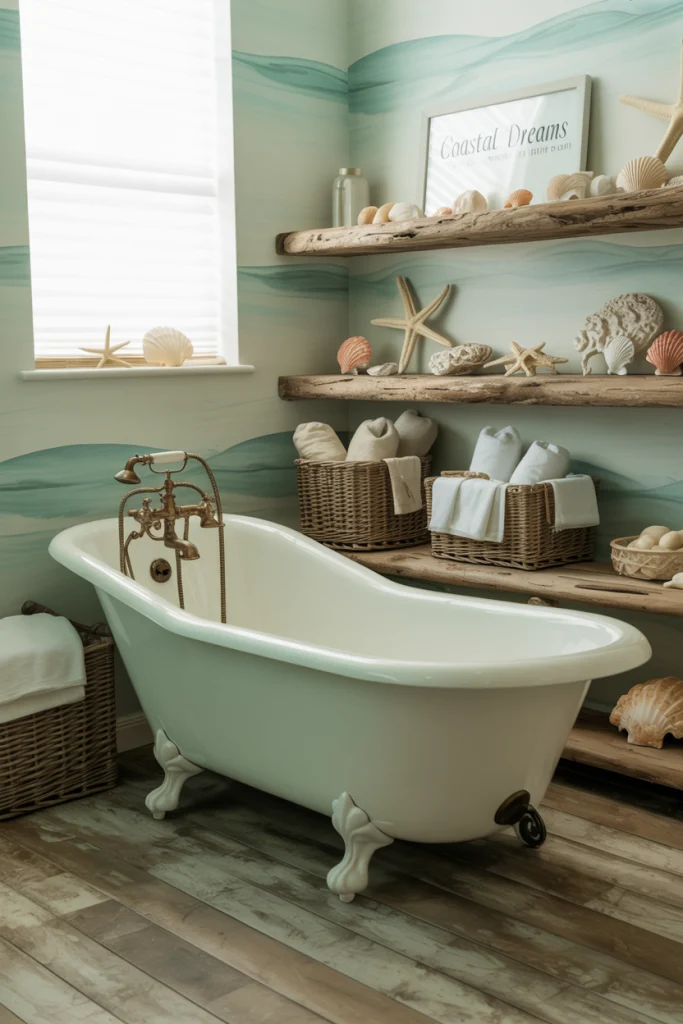 Clawfoot tub and nautical accents
