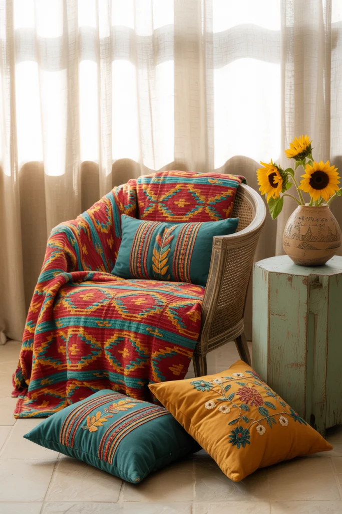 Colorful throws and cushions