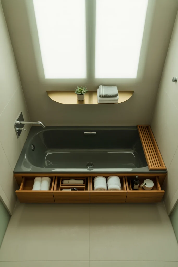 Compact bathtub storage integration