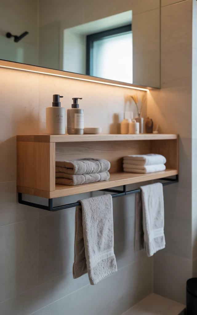 Floating shelf towel holder combo