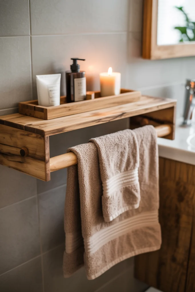Floating wooden towel rack
