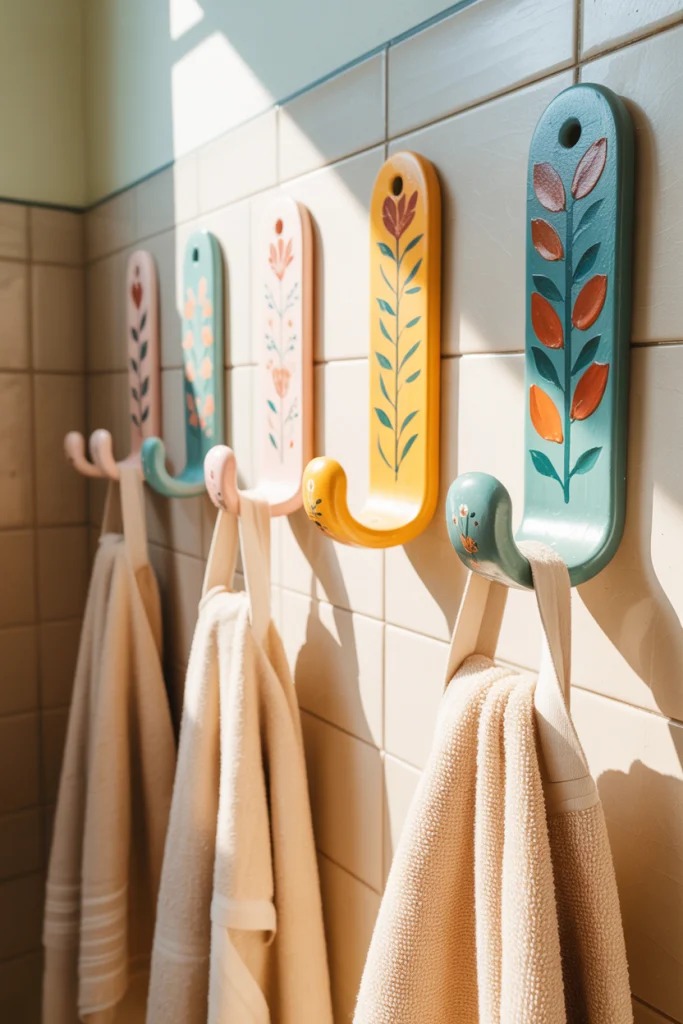 Hand painted wall hooks for towels