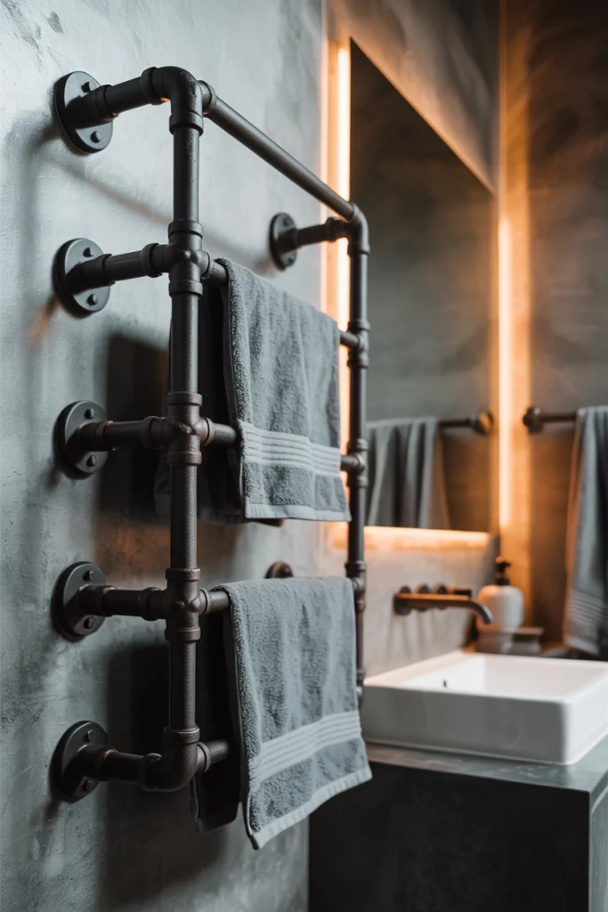 Industrial pipe towel rack for your bathroom