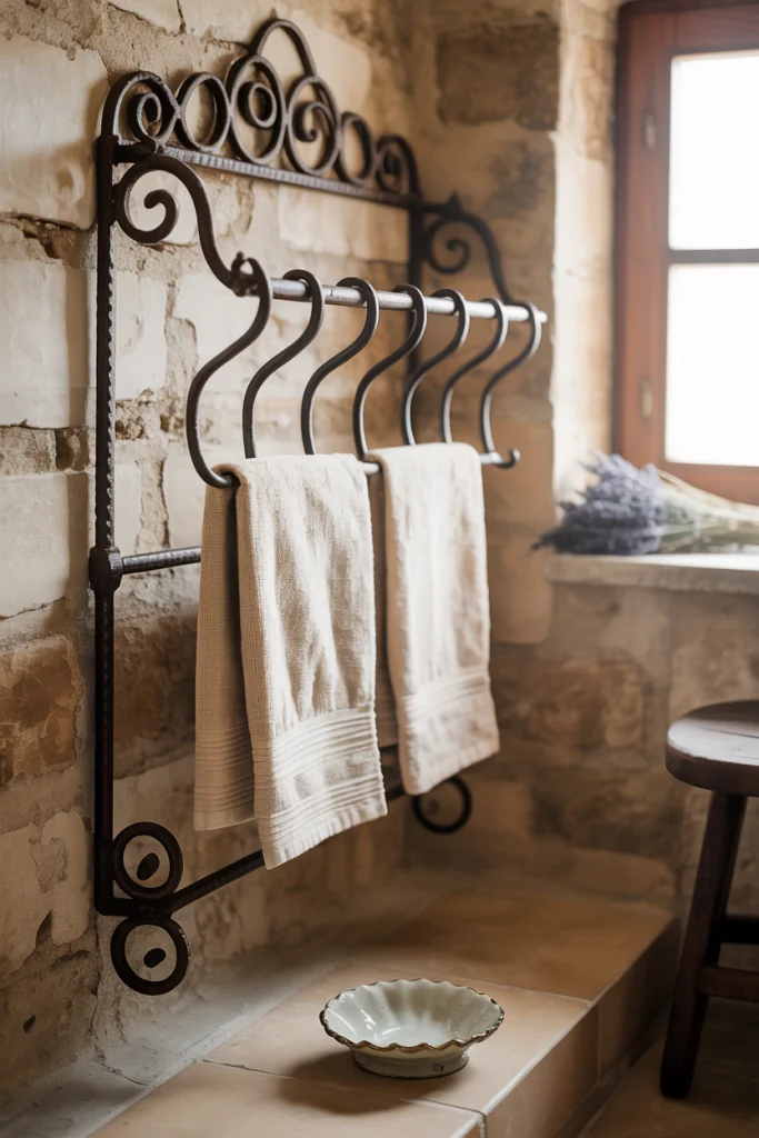 Iron towel racks featuring multiple hooks