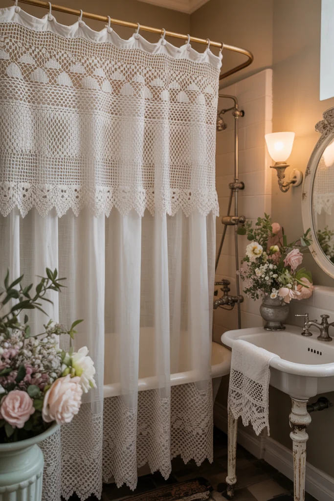 Lace and crochet shower curtains