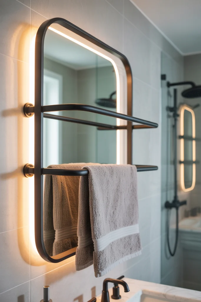 Mirror towel holder