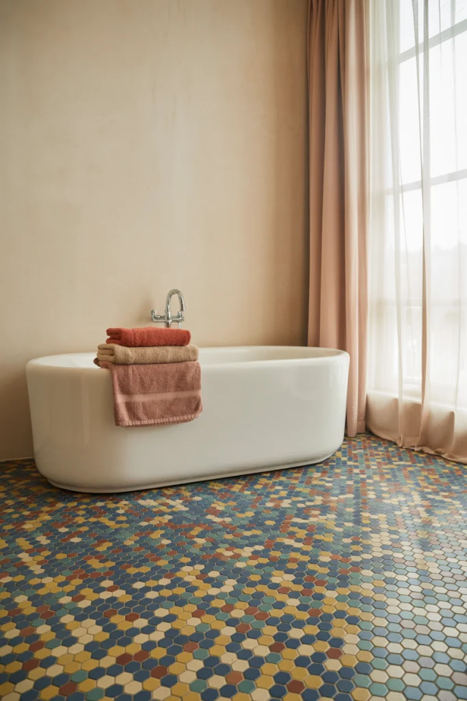 Multi colored tile flooring