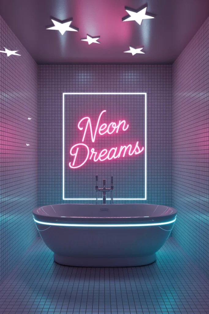 Neon themed kids bathroom