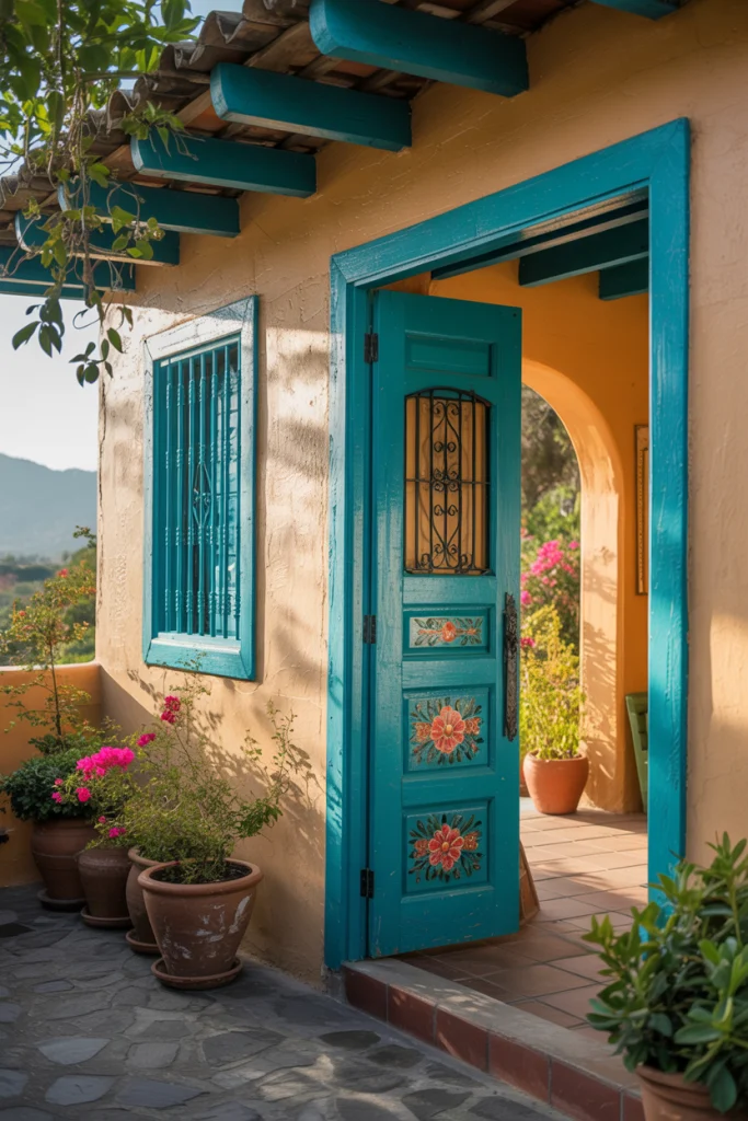 Painted wooden doors and windows
