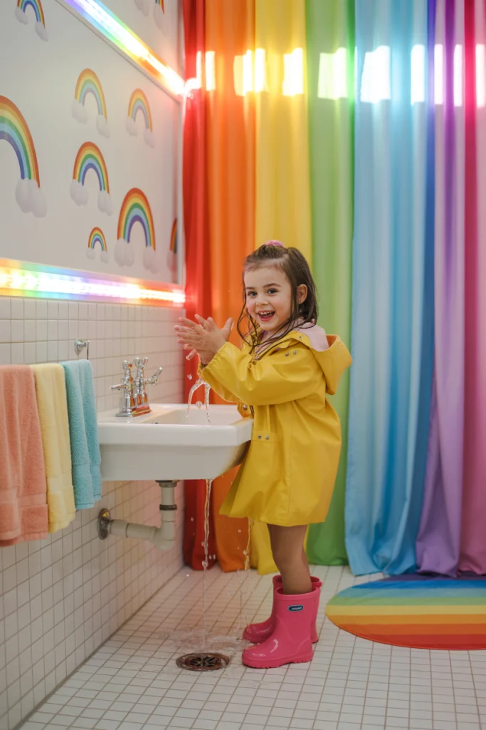 Rainbow themed bathroom