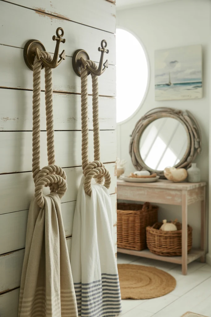 Rope towel hooks ideas