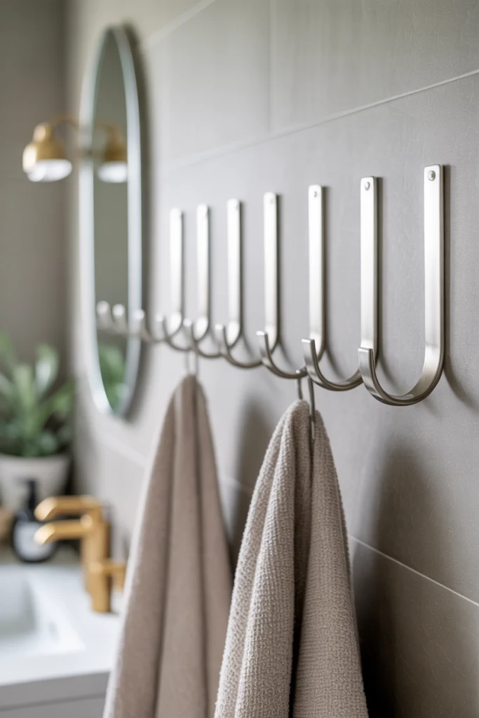 Row of metal hooks for towels