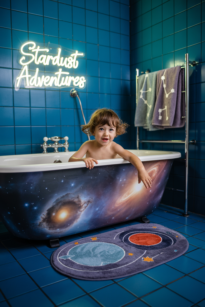Space exploration bathroom ideas with stars and planets