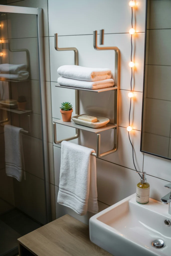Towel hooks with shelves