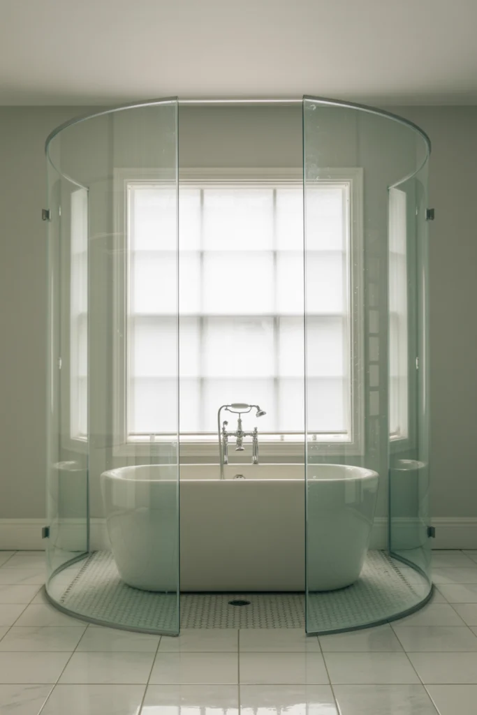 Tub with glass shower screen