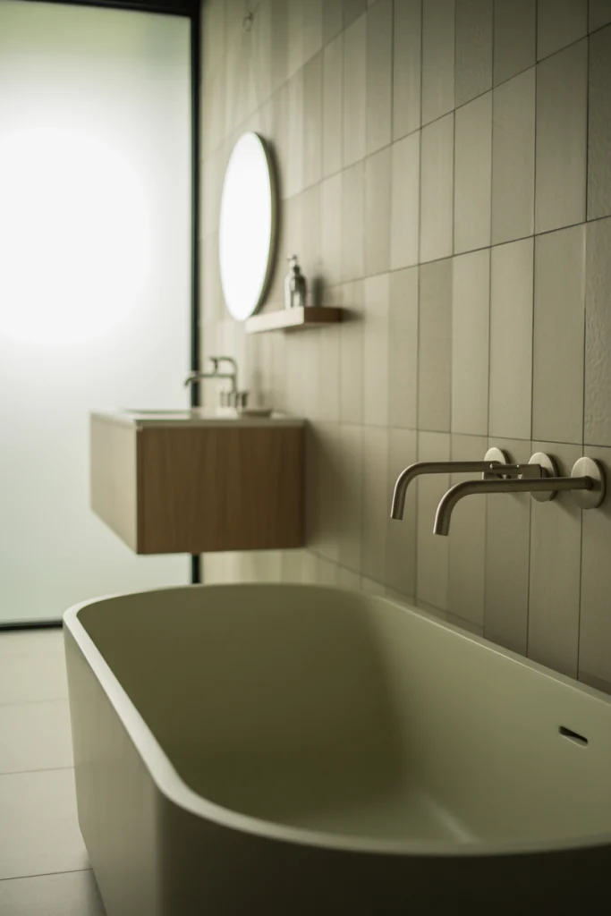Tub with wall mounted faucets