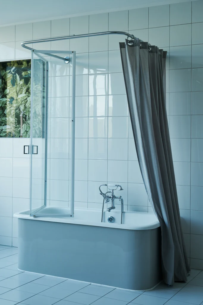 Tub with a fold down shower screen