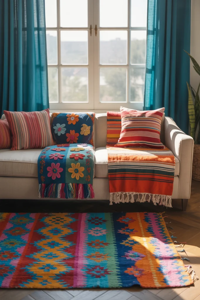Vibrant textiles and rugs