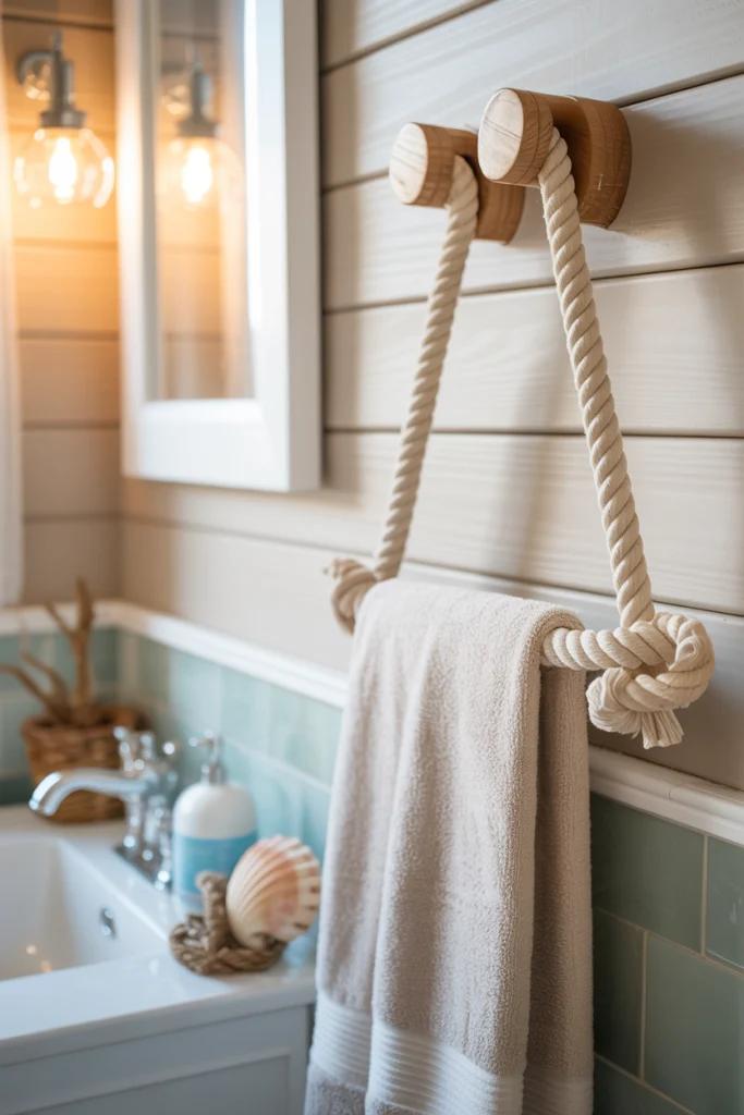 Wall mounted rope towel holder