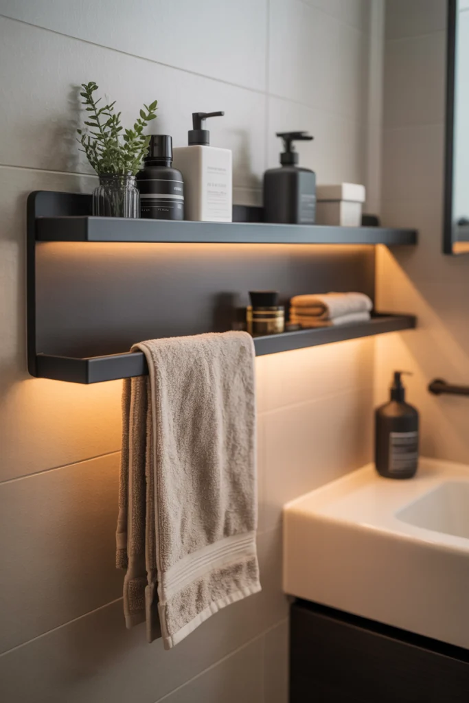 Wall mounted shelf and towel rod