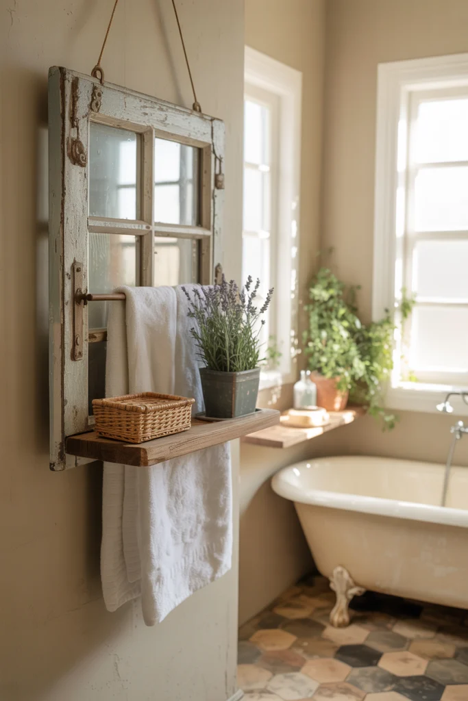 Window frame towel rack