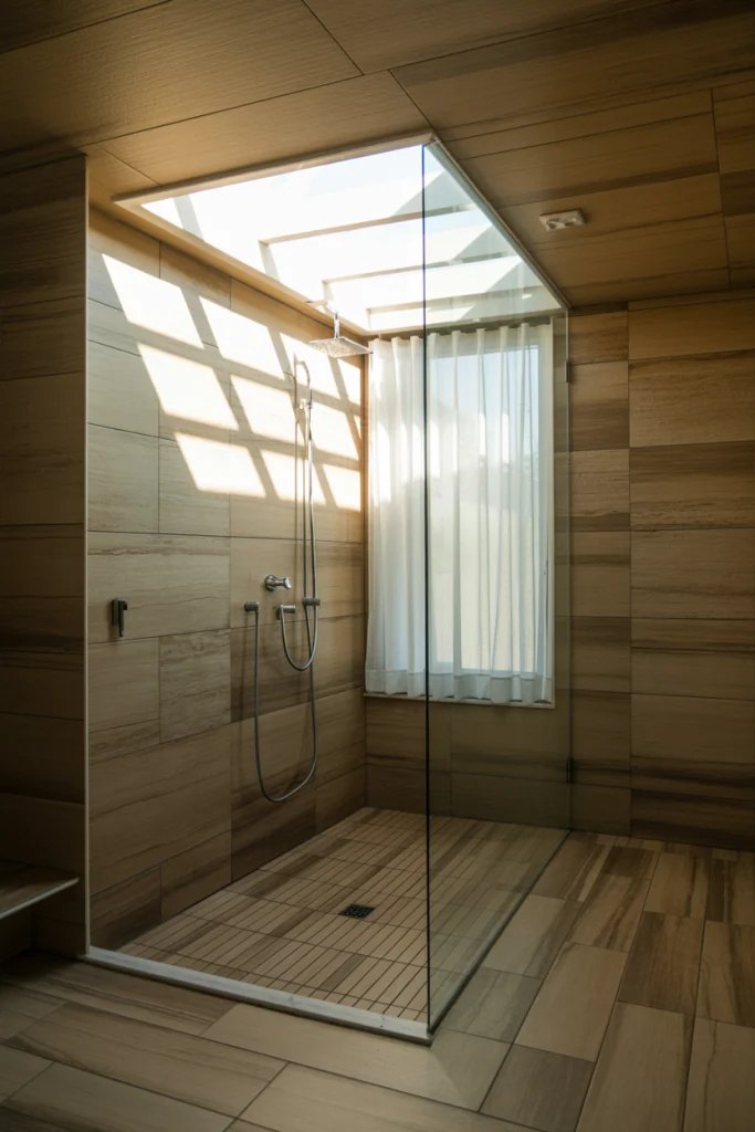 Wood look tiles with natural lighting ideas
