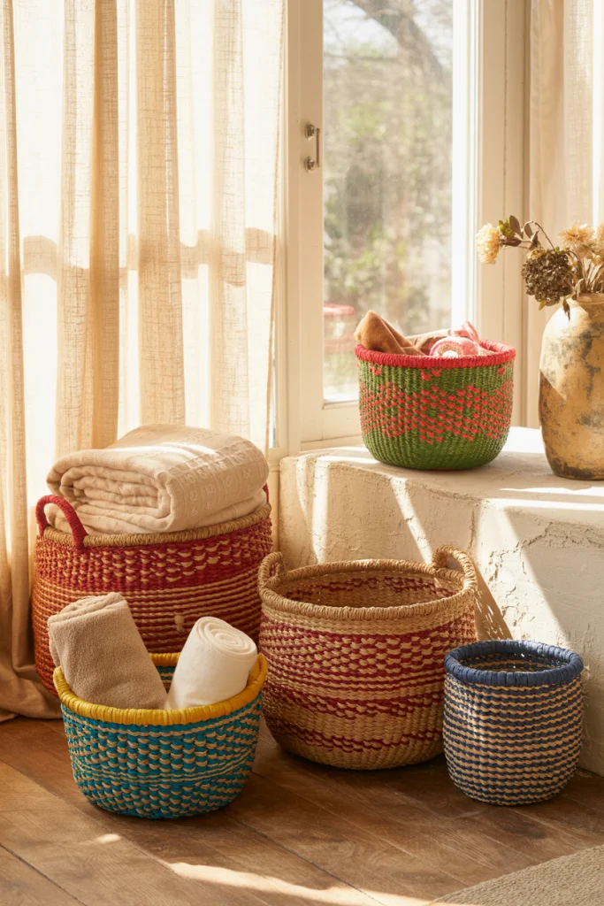 Woven baskets and bins