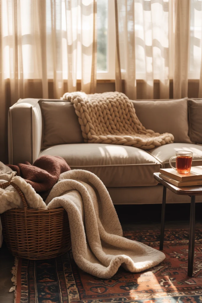 Add throw blankets that invite you in