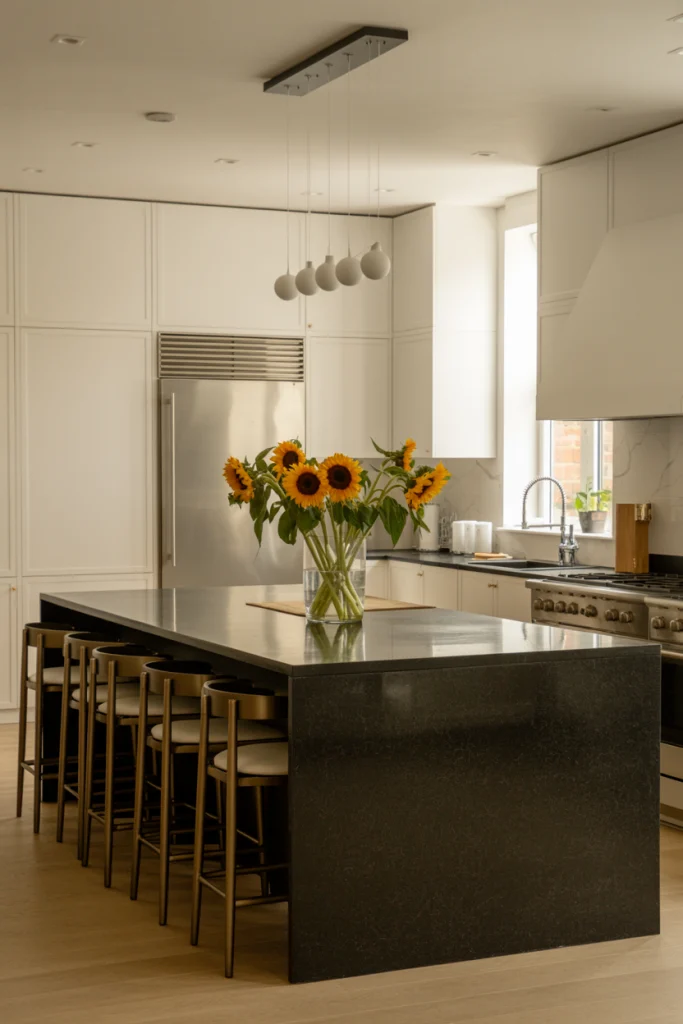Black kitchen islands as a strong centerpiece