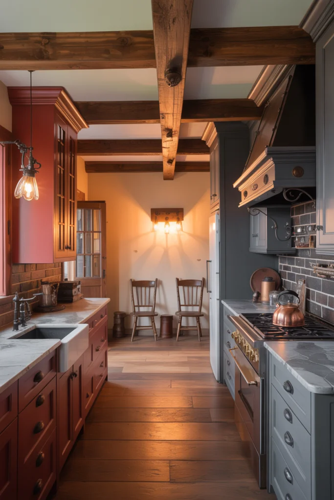 Brick red and slate for rustic strength