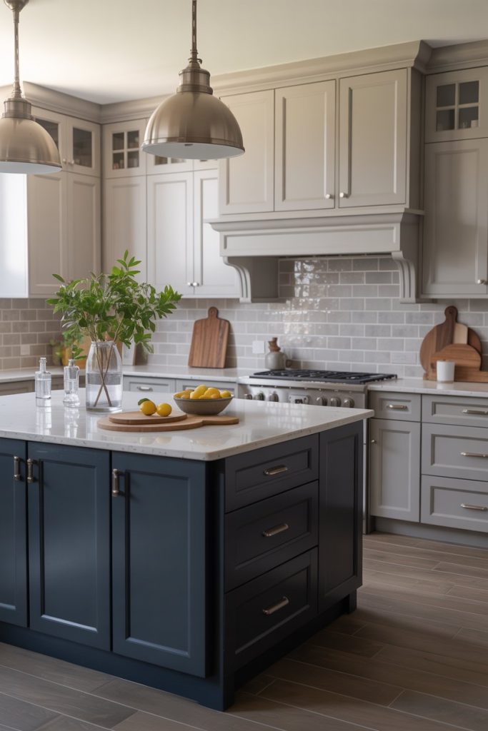 Deep blues and soft grey