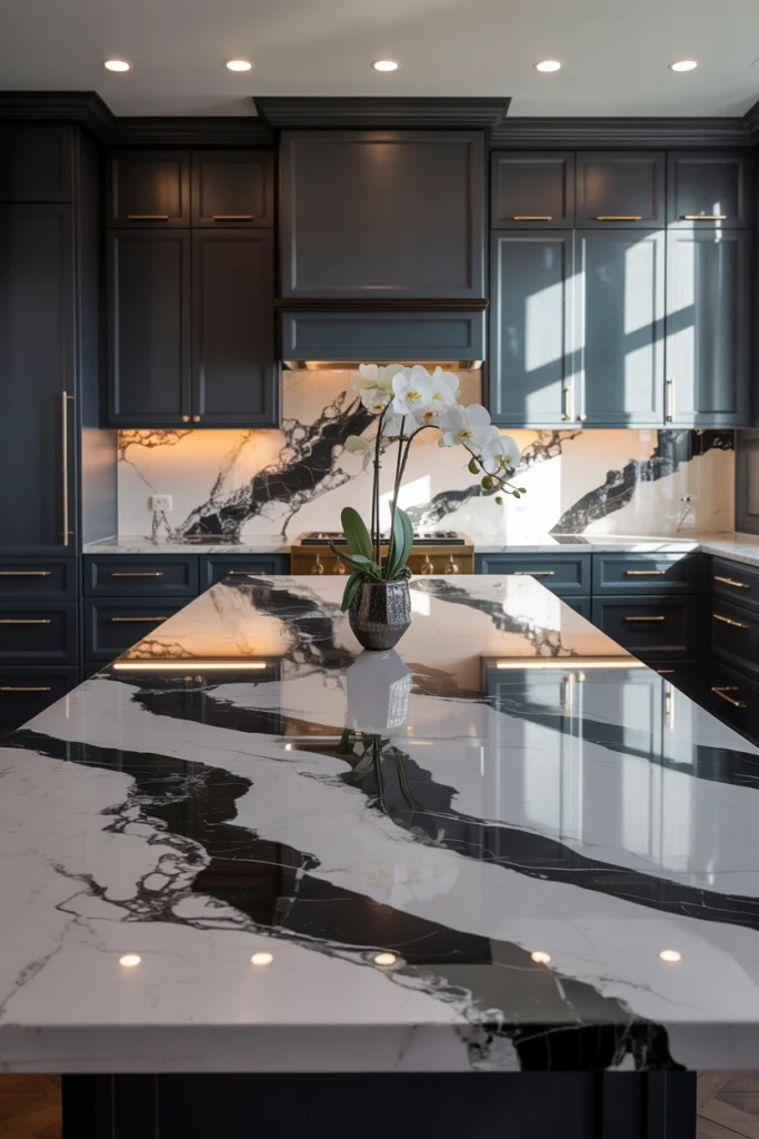High contrast marble with strong black veins