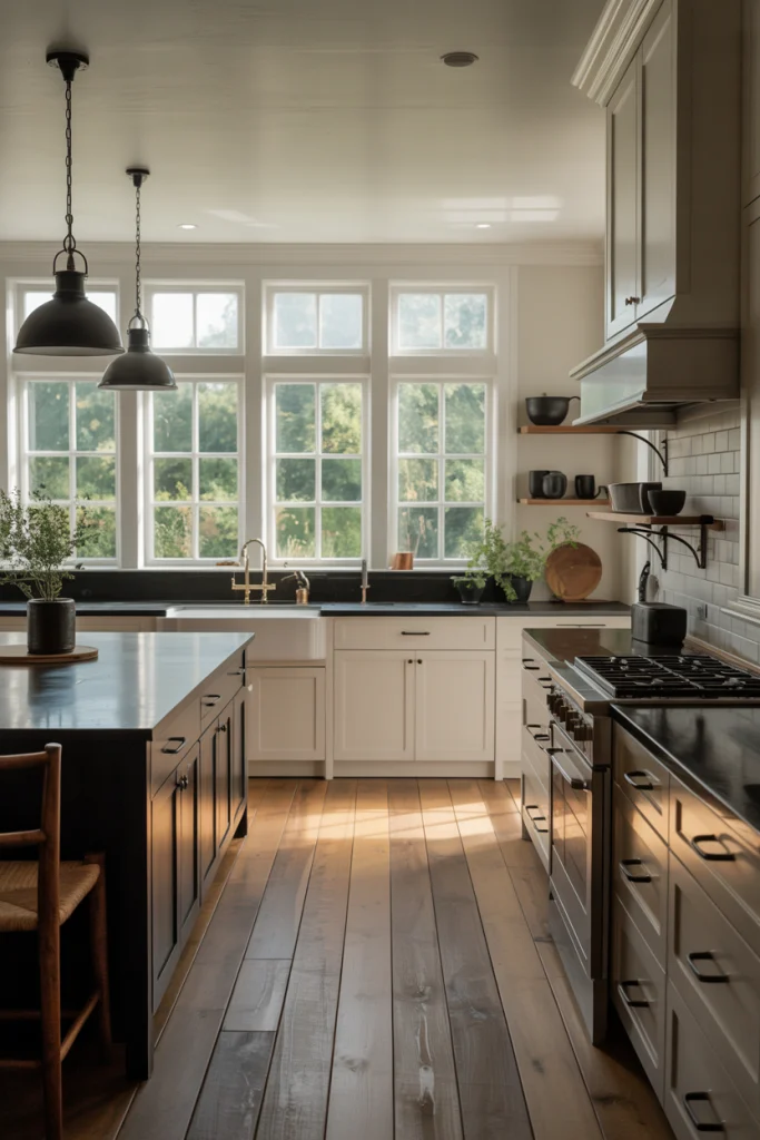 Modern farmhouse with black and white charm 
