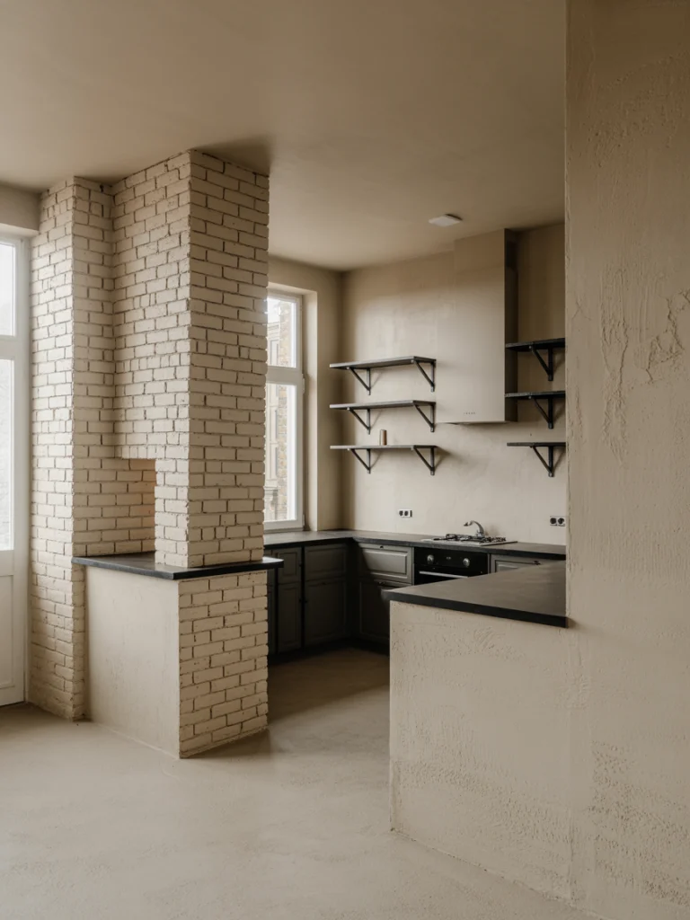 Textured walls with black and white layers