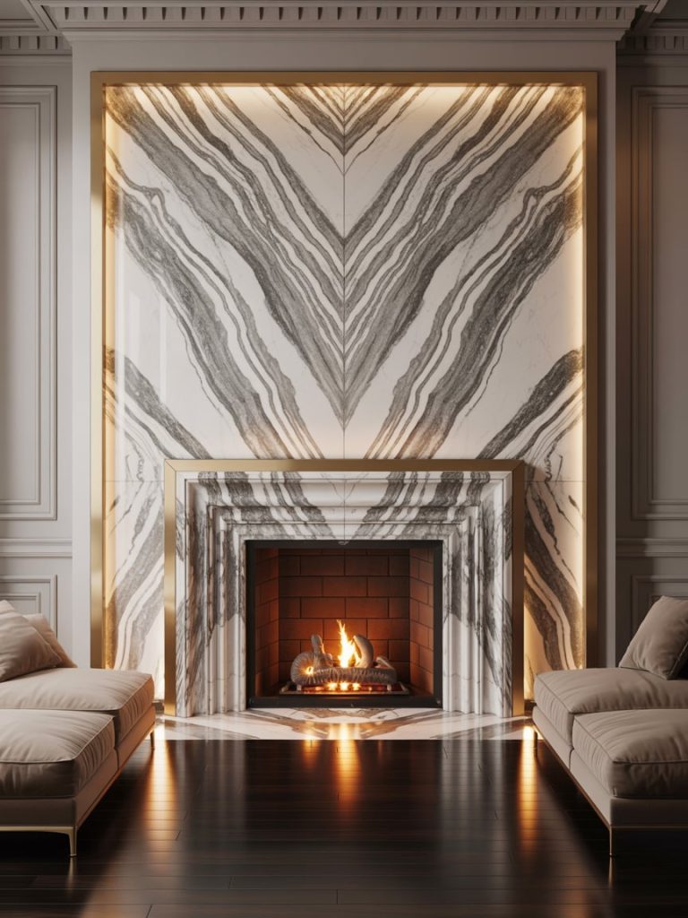 Book-Matched Marble Fireplace Surrounds