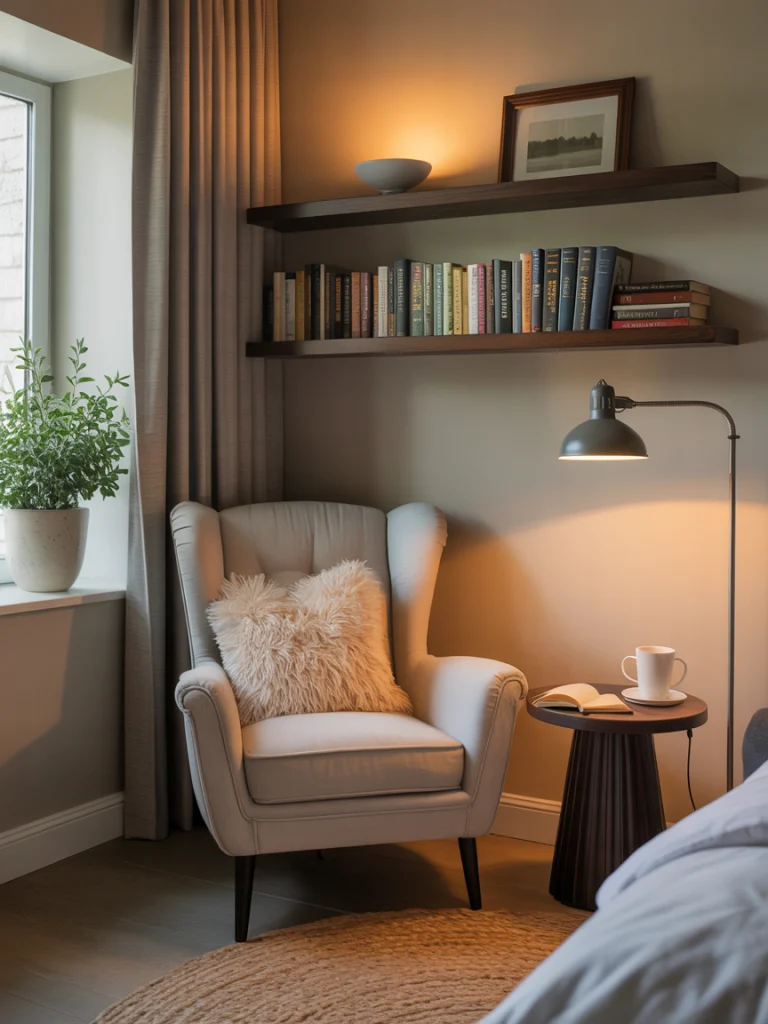 Create a Cozy Reading Nook with a comforable chair and soft lighting