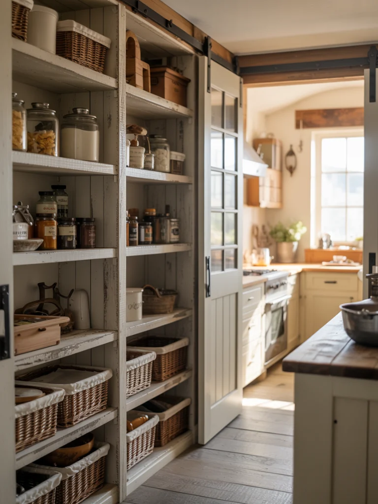 Farmhouse Pantry with Rustic Wood Finishes