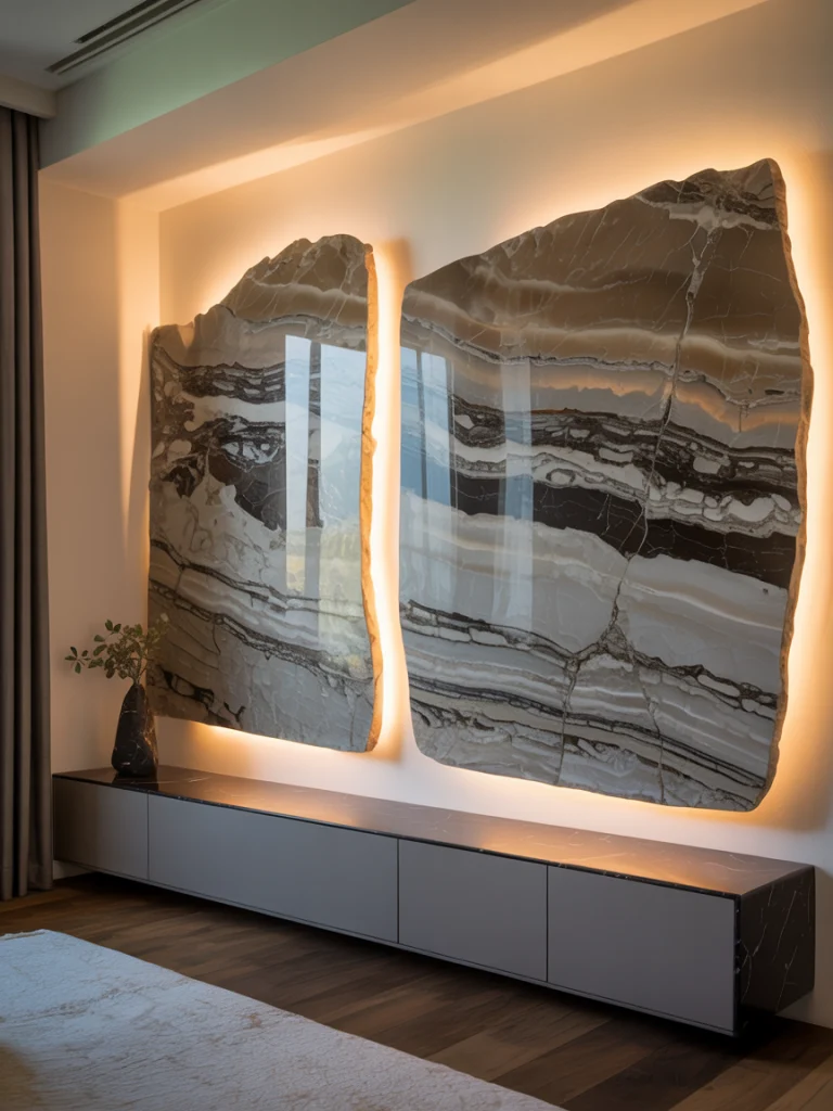 Floating stone slabs