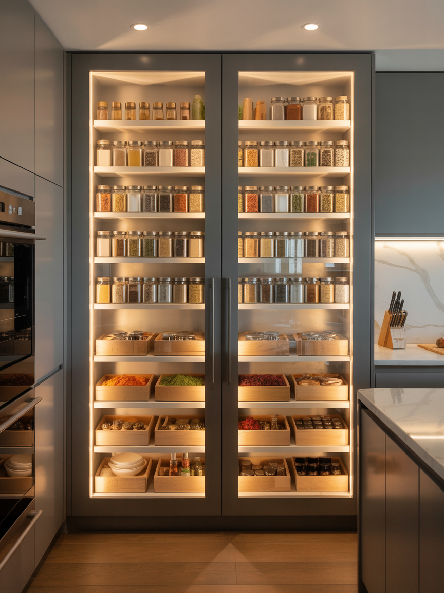 Floor-to-Ceiling Glass-Door Pantry Walls