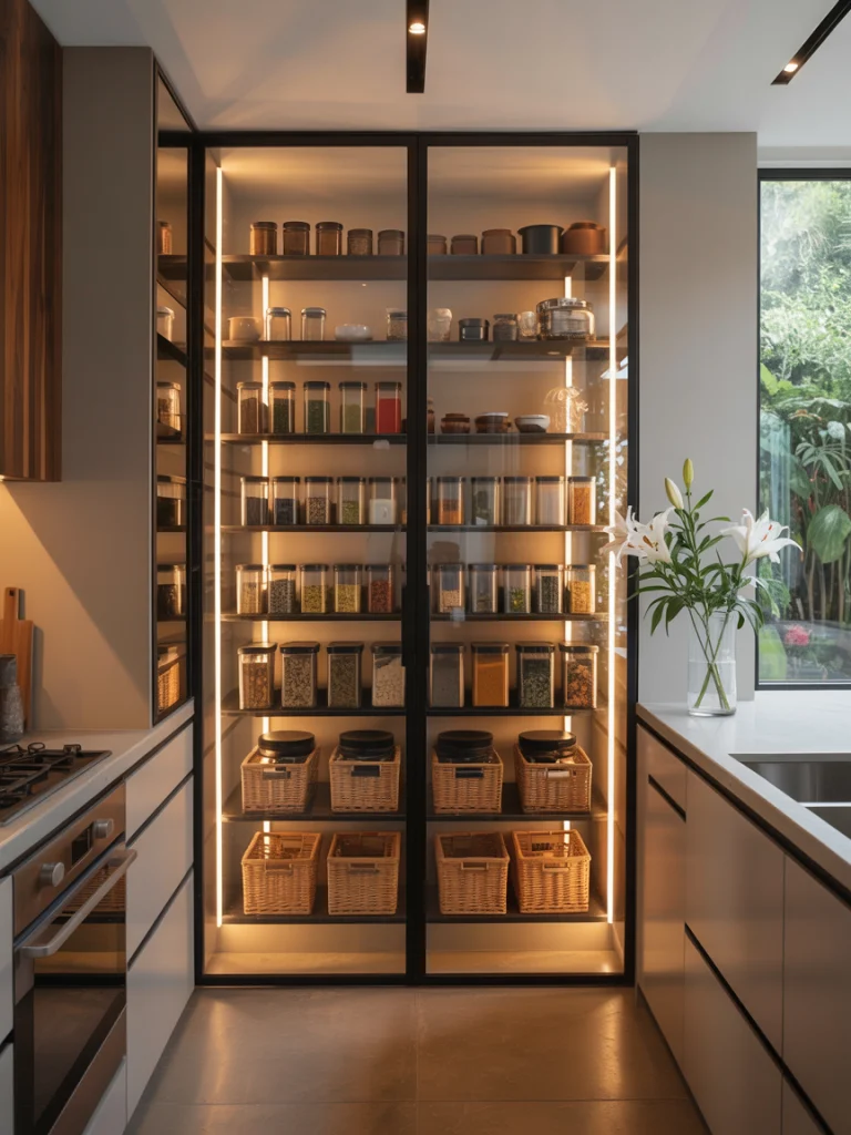 Glass-Enclosed Pantry for a Modern Showcase