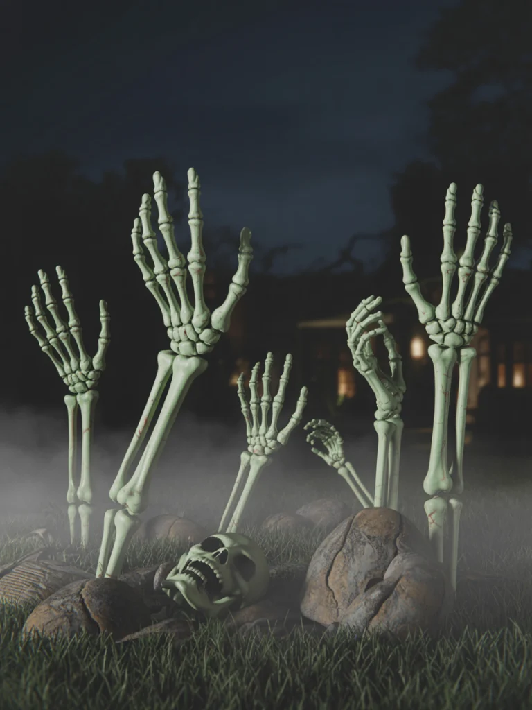 Glow-in-the-Dark Skeleton Hands Reaching from the Ground ideas
