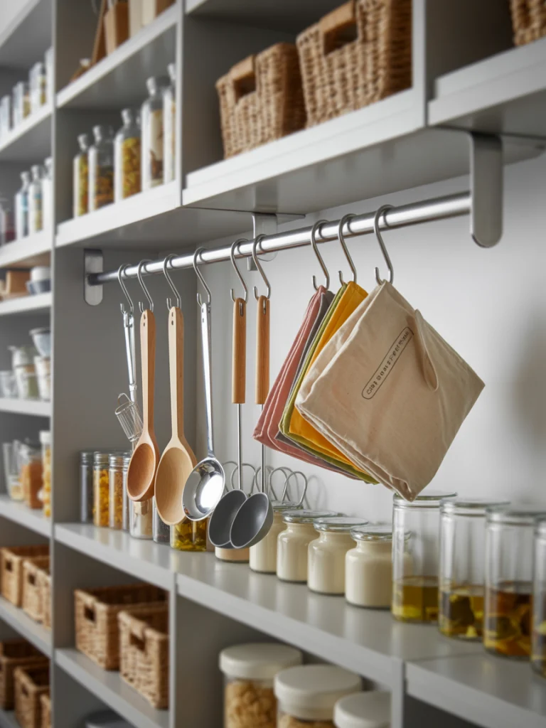 Hang scoops and bags under a shelf ideas