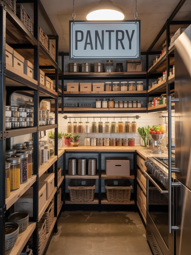 Industrial-Inspired Pantry with Exposed Shelving