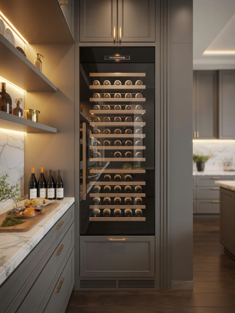 Luxury Pantry Featuring Marble Counters and Wine Storage ideas