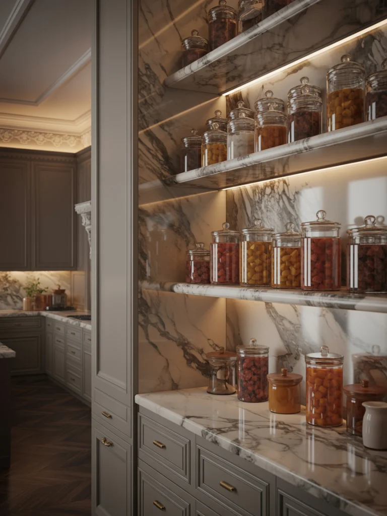 Marble-Shelved Pantries That Add Luxury